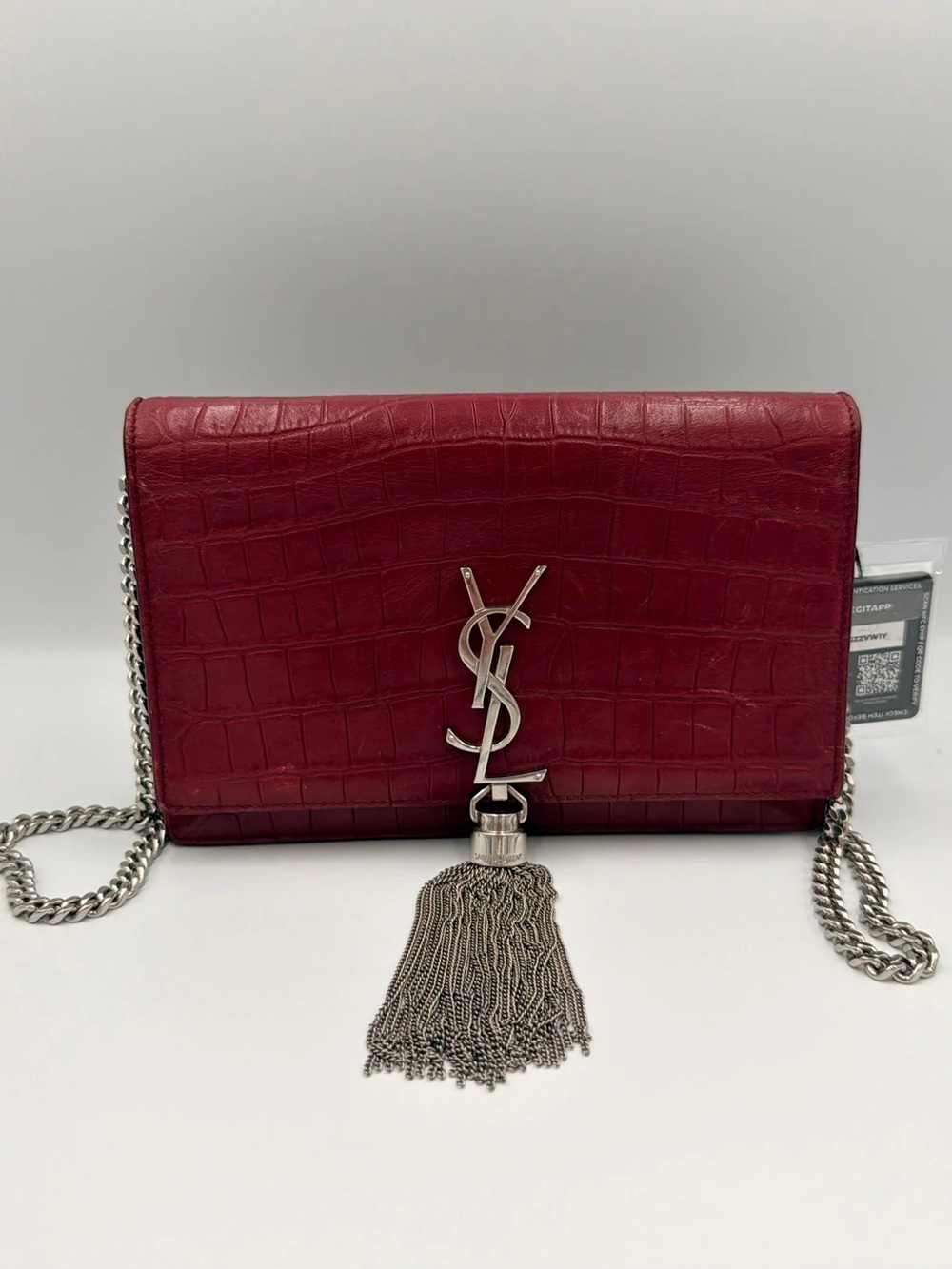 Saint Laurent Kate Tassel Chain Bag — Red Croc